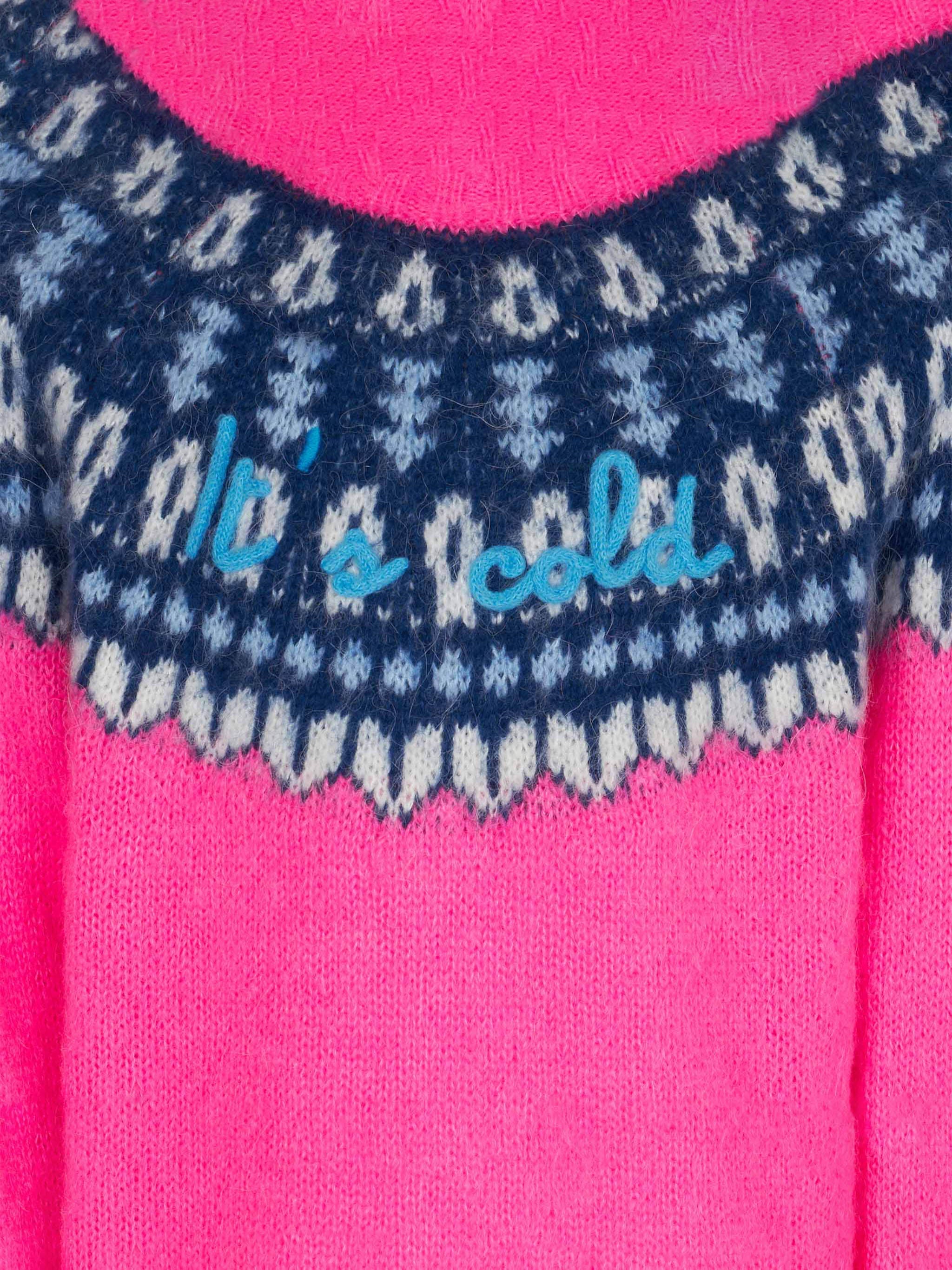 Girl Brushed Crewneck Sweater With Nordic Jacquard Pink