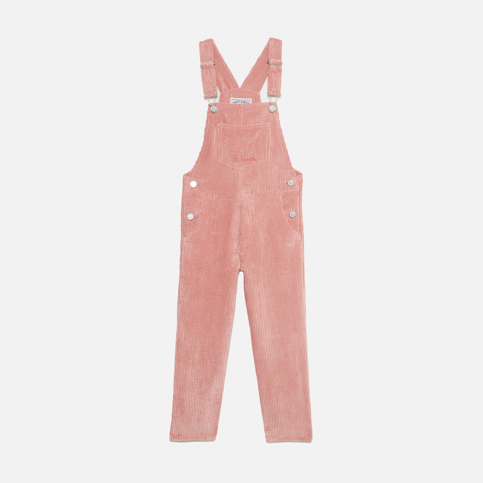 Girl Pink Corduroy Salopette With St. Barth Embroidery Overalls