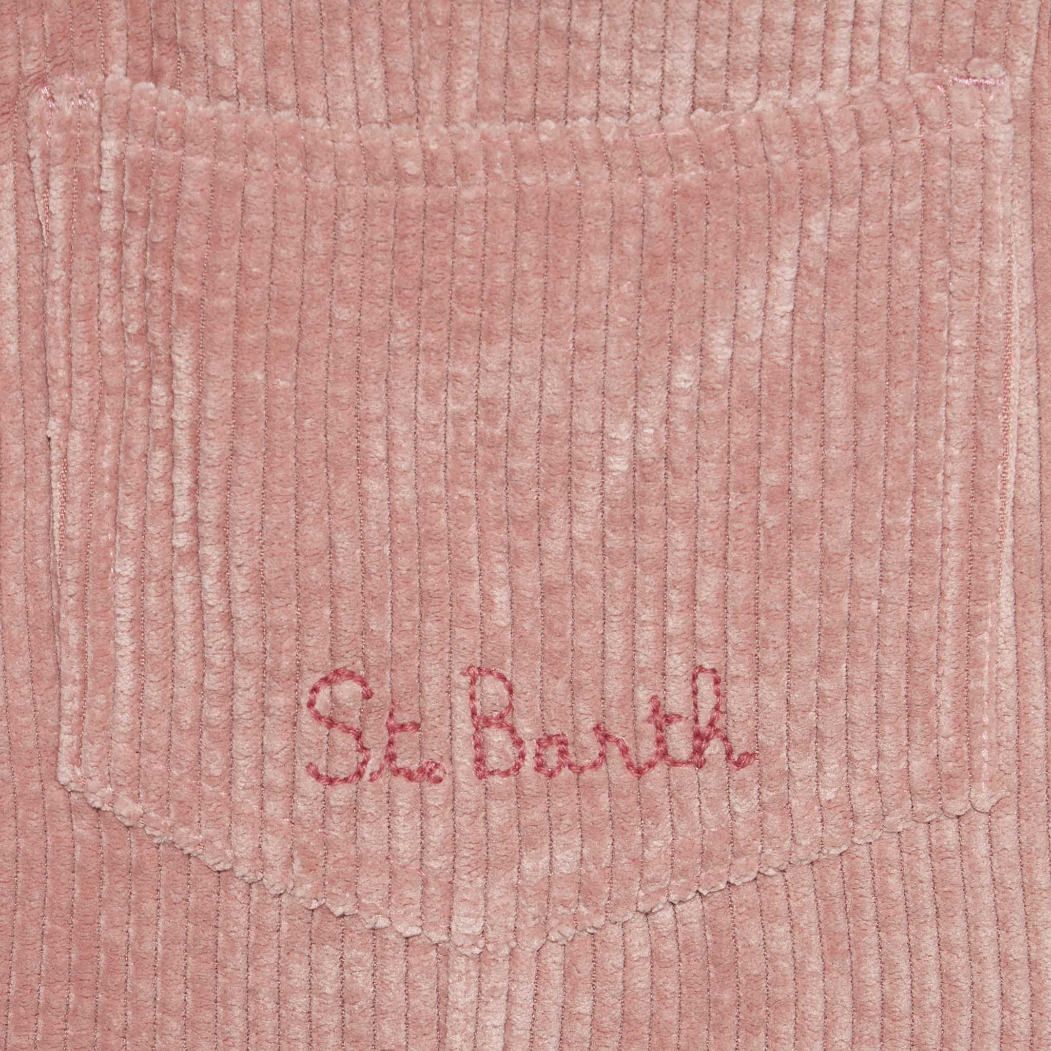 Girl Pink Corduroy Salopette With St. Barth Embroidery Overalls