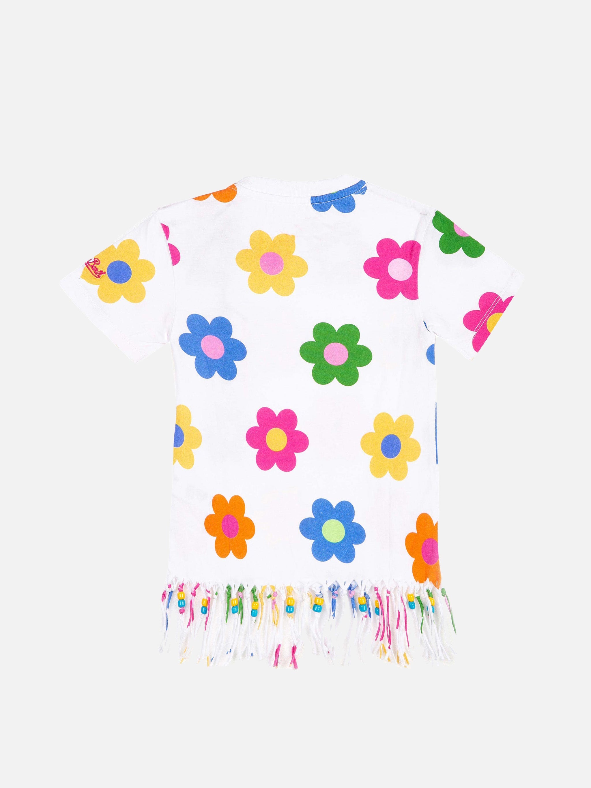 Girl Cotton Dress With Fringes White