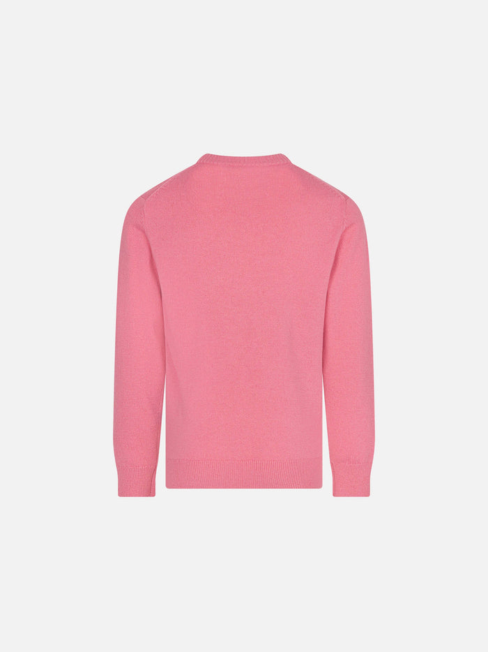 Girl Crewneck Sweater With Courmayeur Postcard Pink