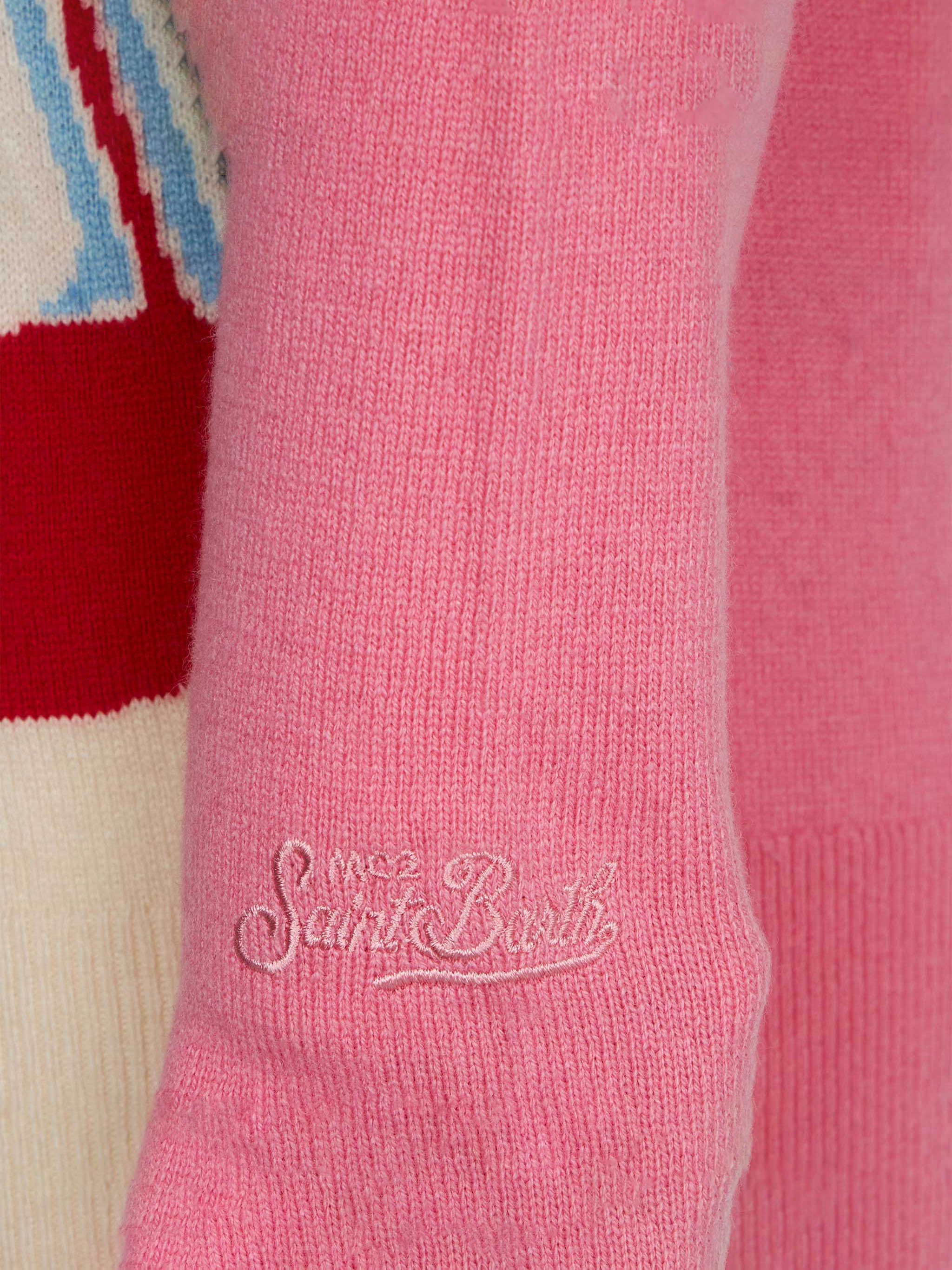 Girl Crewneck Sweater With Courmayeur Postcard Pink