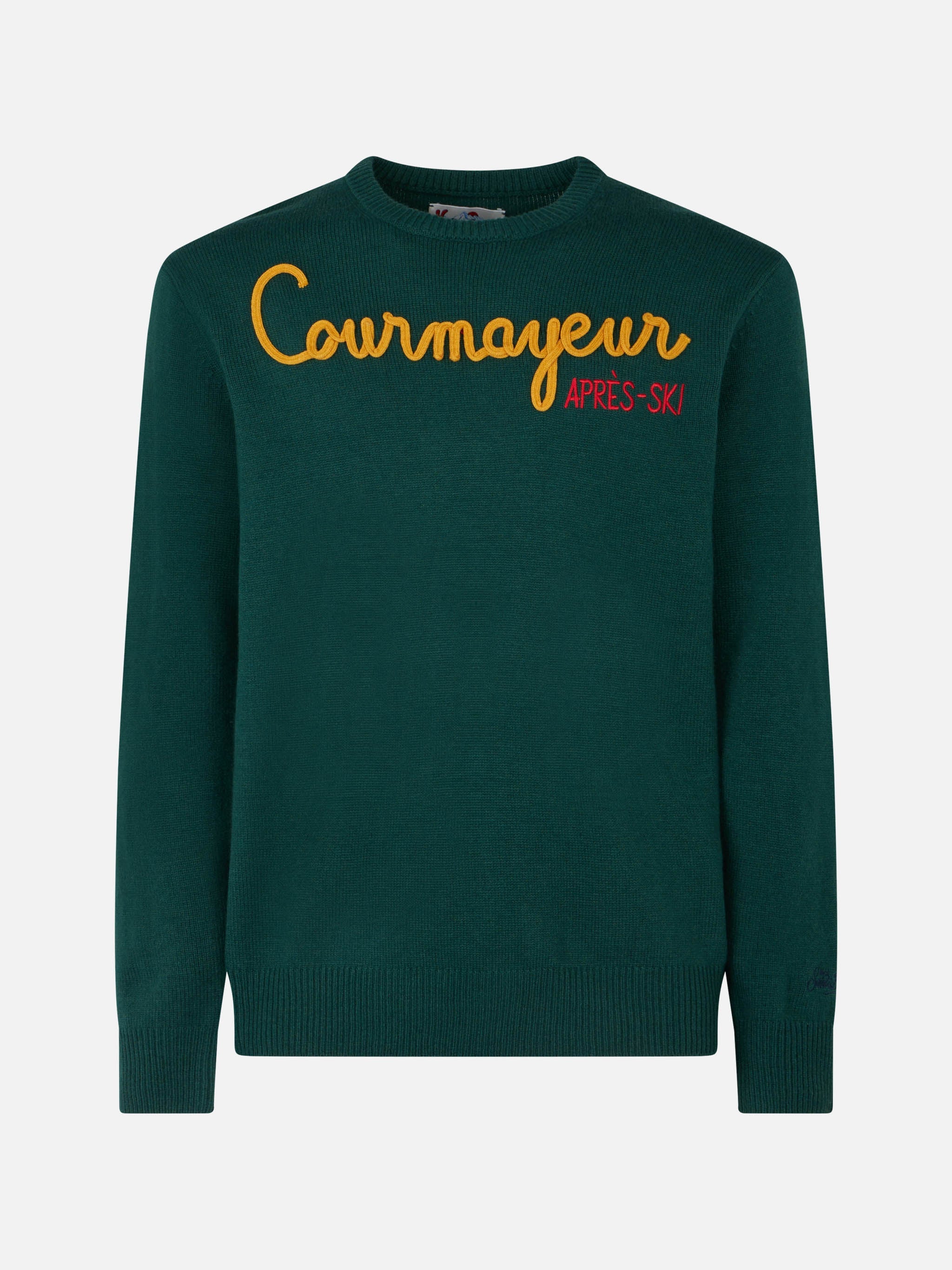Man Crewneck Sweater With Courmayeur Après Ski Embroidery Green