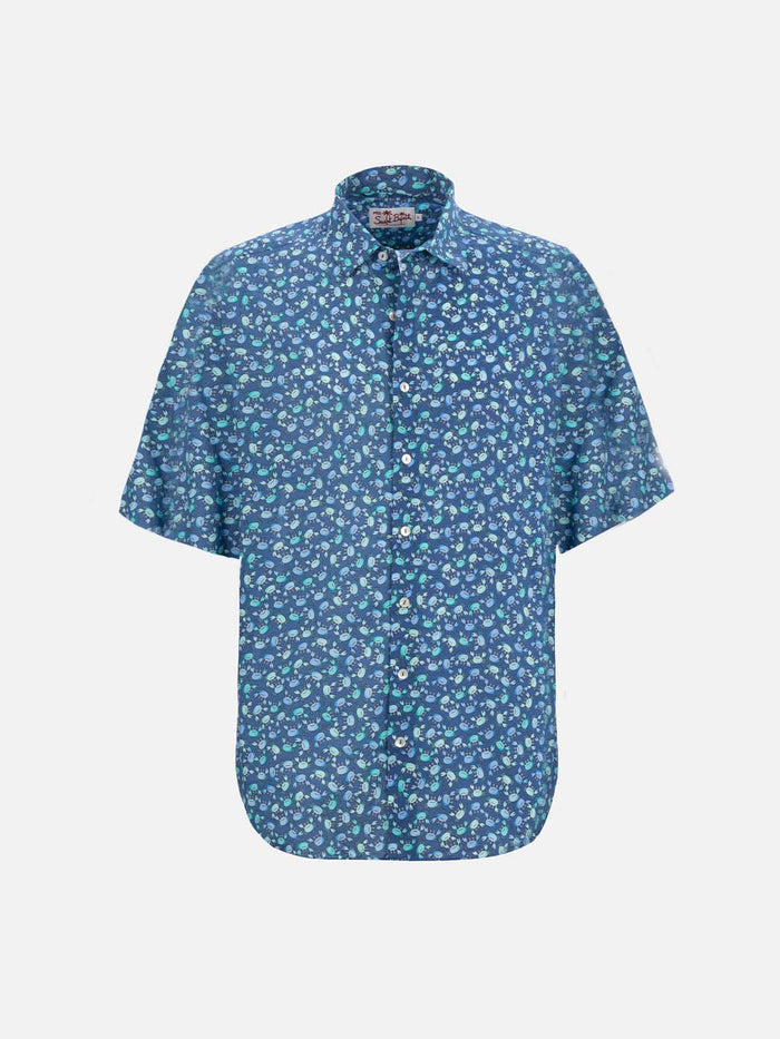 Boy Muslin Cotton Shirt Sharouk With Crabs Print Blue