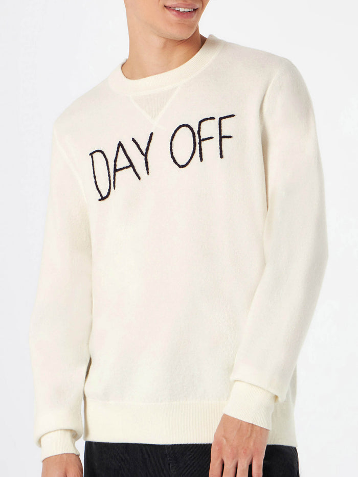 Man Crewneck Knitted Sweater With Day Off Embroidery White