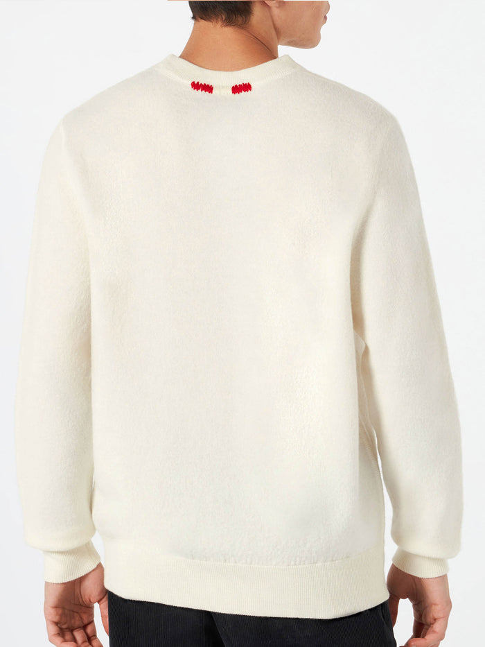 Man Crewneck Knitted Sweater With Day Off Embroidery White