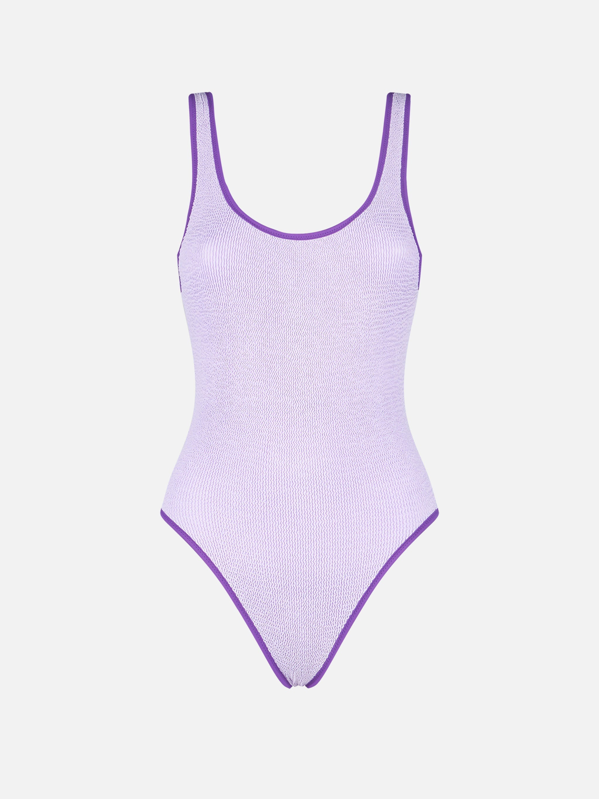 Althea Lilac Crinkle One-Piece Swimsuit With Purple Piping | Special Edition Pink One Piece