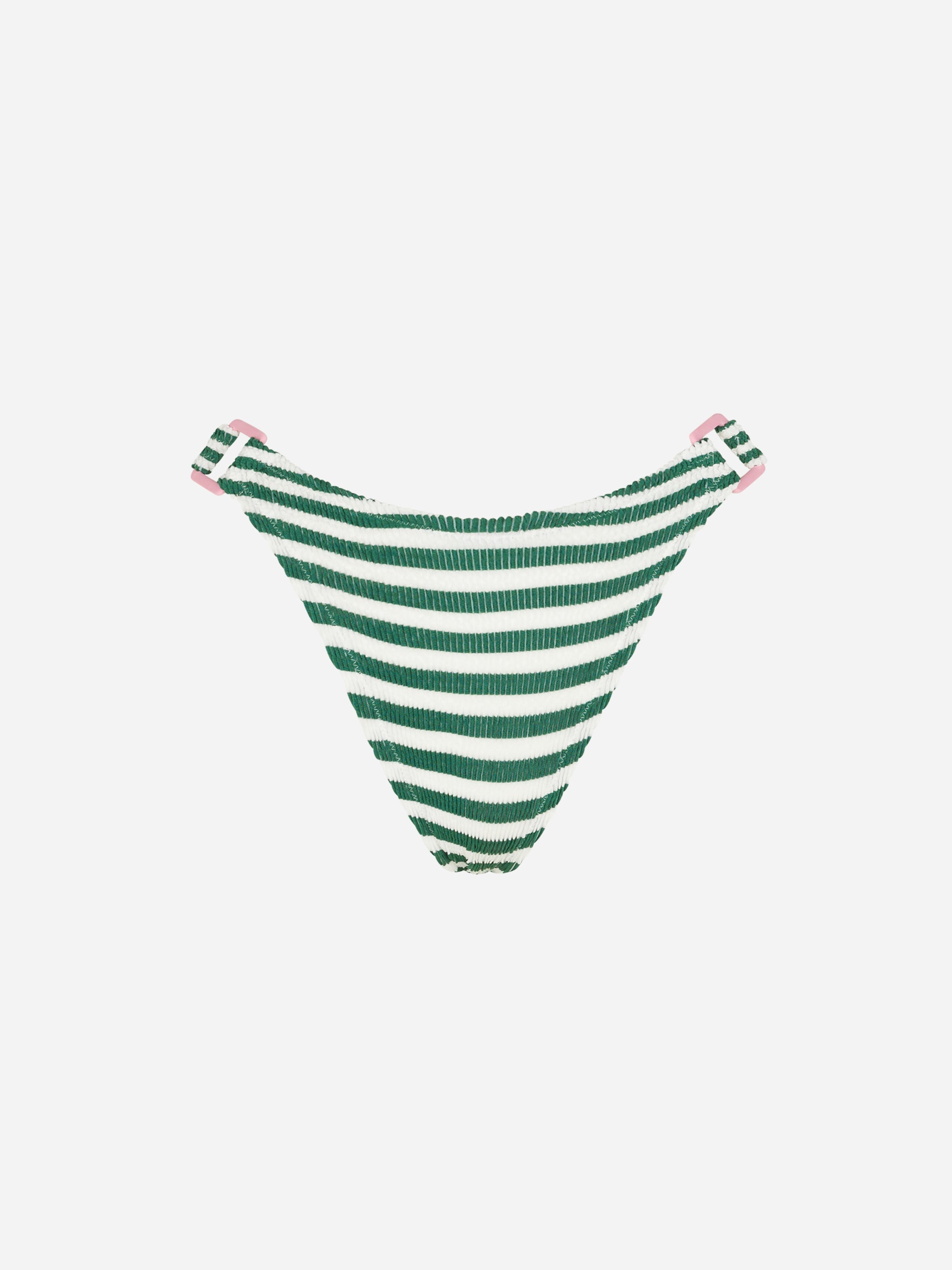 Ever Green And White Striped Crinkle Bikini Briefs Bottom