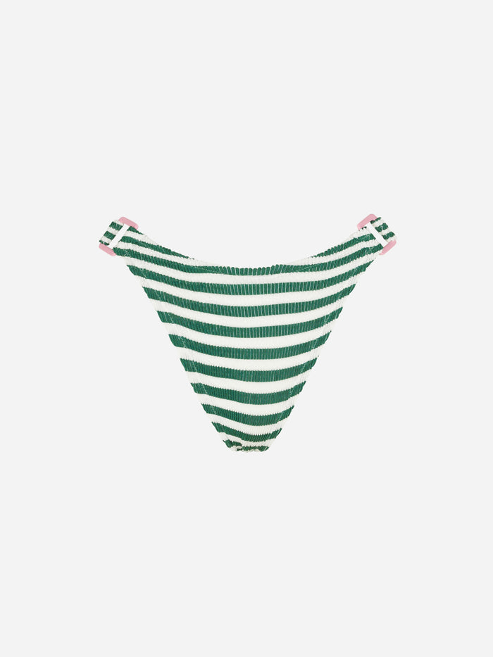 Ever Green And White Striped Crinkle Bikini Briefs Bottom