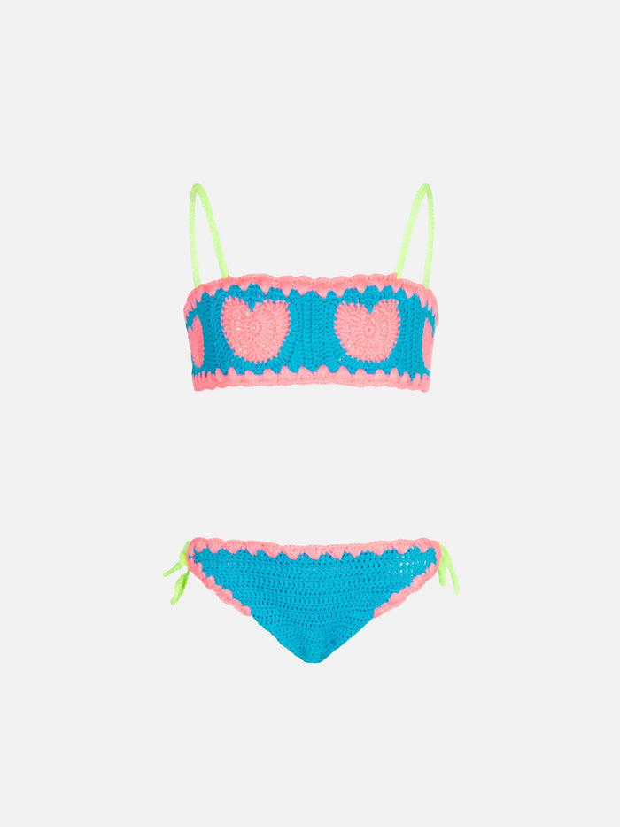 Girl Crochet Bandeau Bikini With Hearts __single__