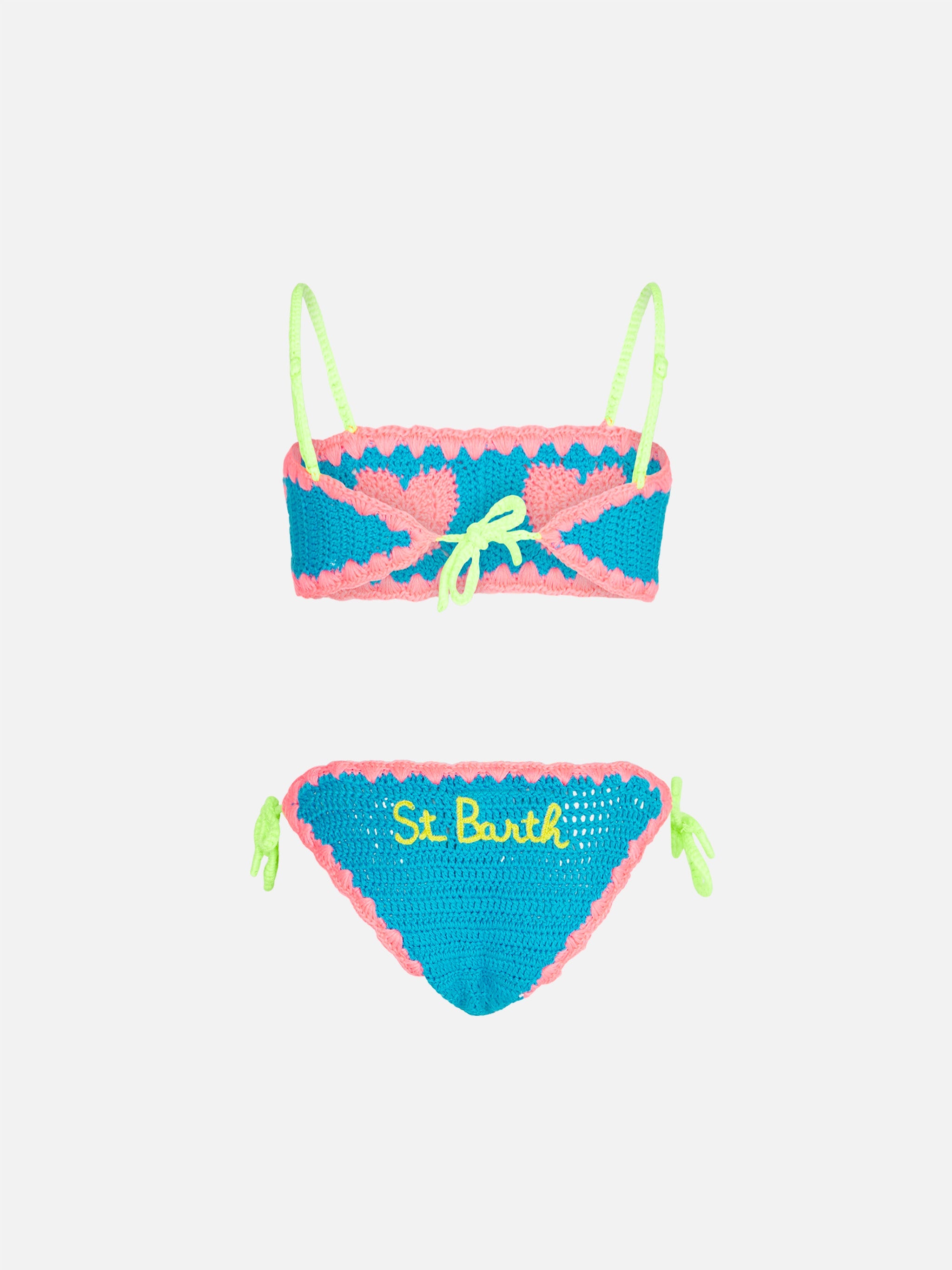 Girl Crochet Bandeau Bikini With Hearts Blue