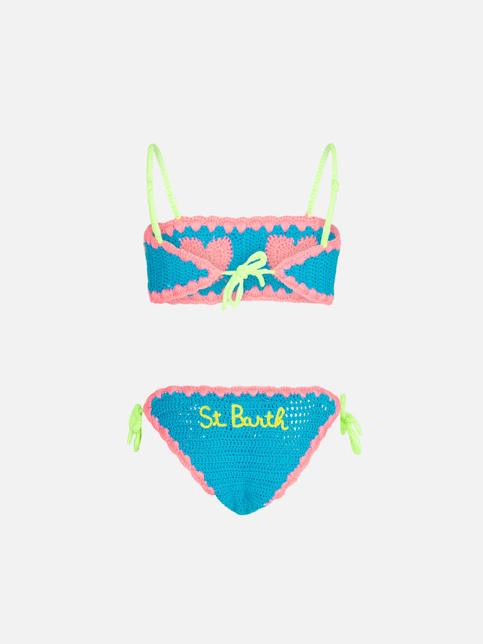 Girl Crochet Bandeau Bikini With Hearts __single__