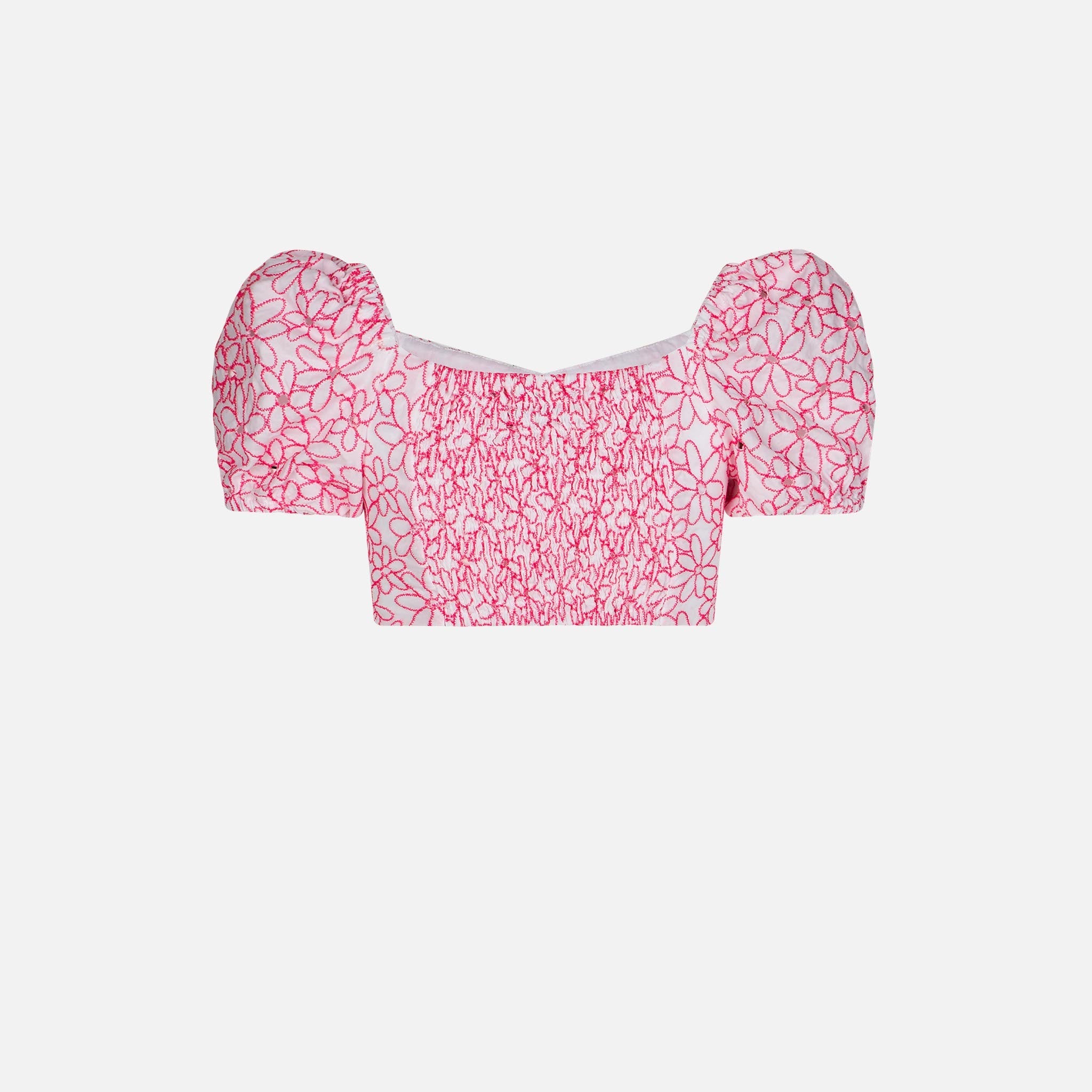 Girl Crop Top With Daisy Embroidery White Top_apparel