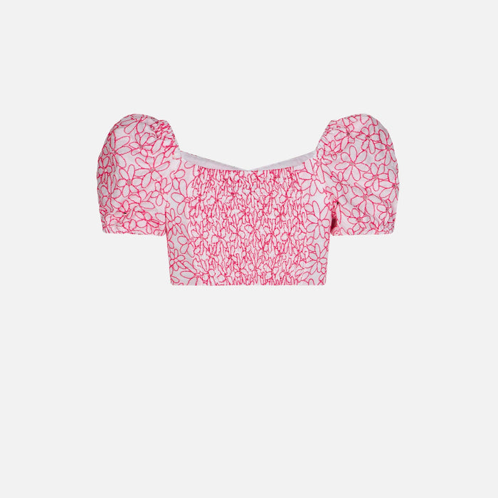Girl Crop Top With Daisy Embroidery White Top_apparel