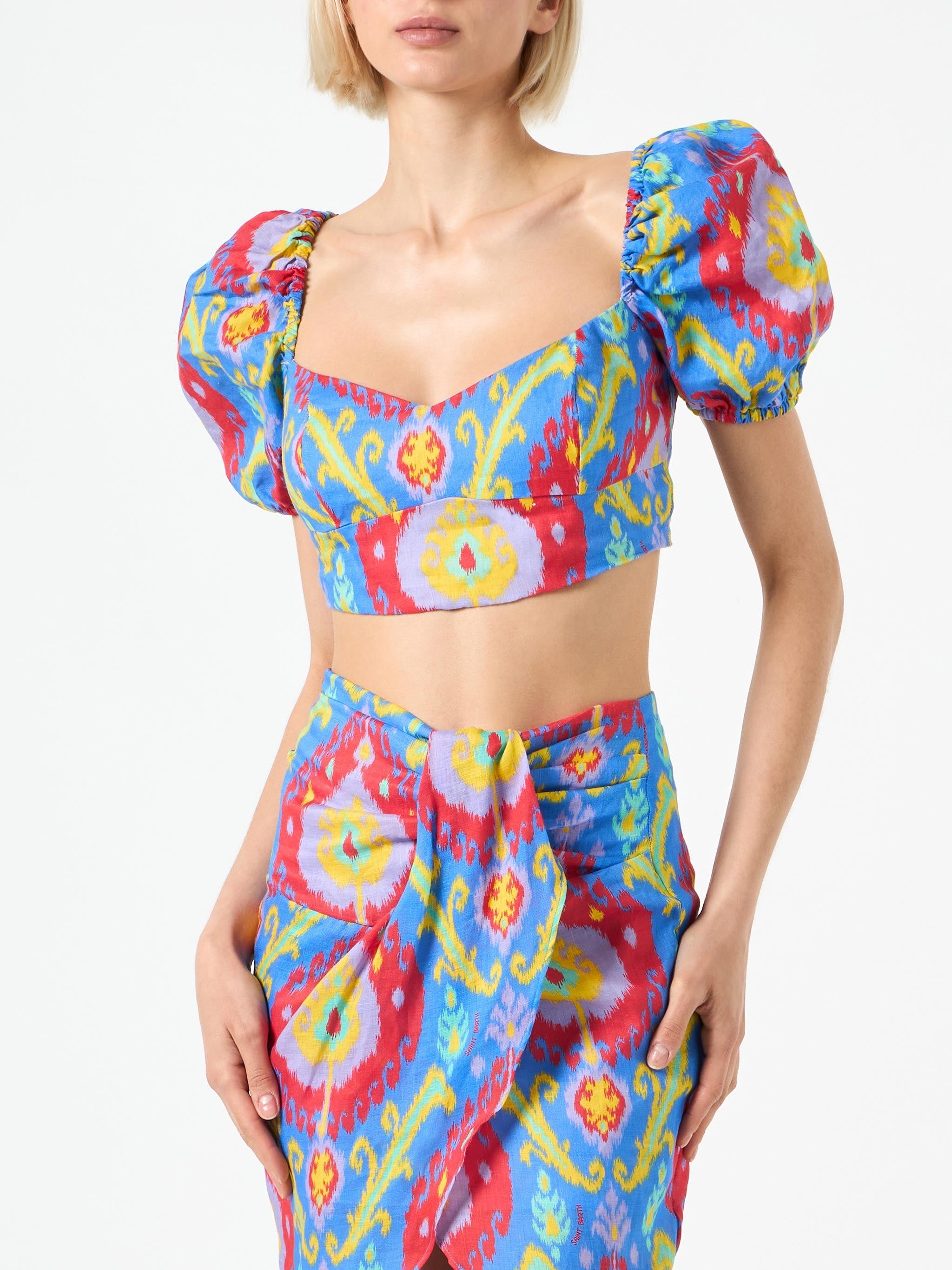 Multicolor Cotton Amanda Midi Skirt Blue