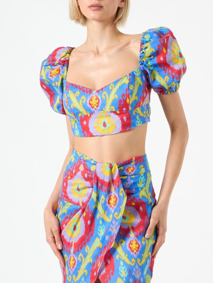Multicolor Cotton Amanda Midi Skirt Blue