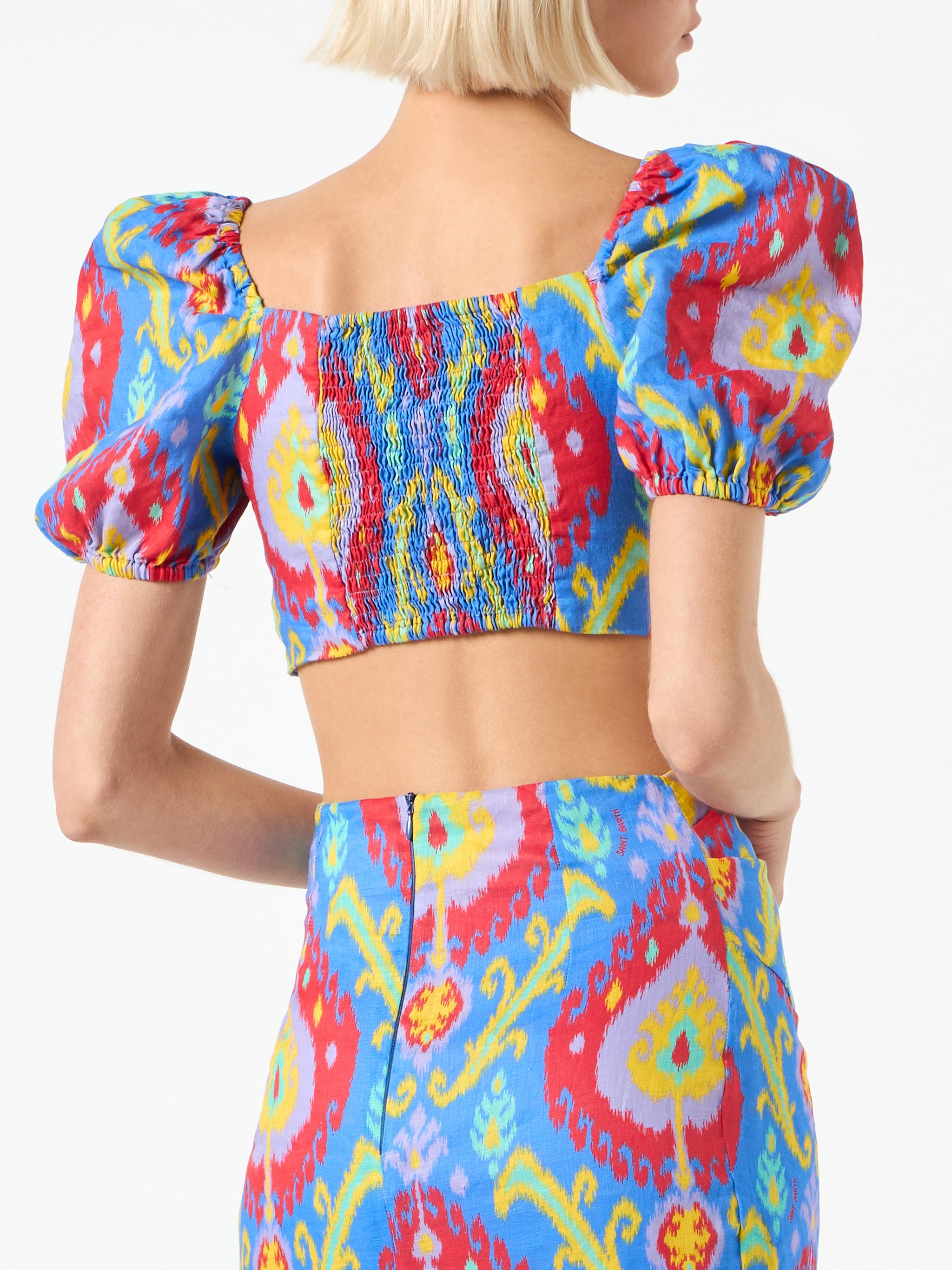 Crop Top With Ikat Print Blue Top_apparel