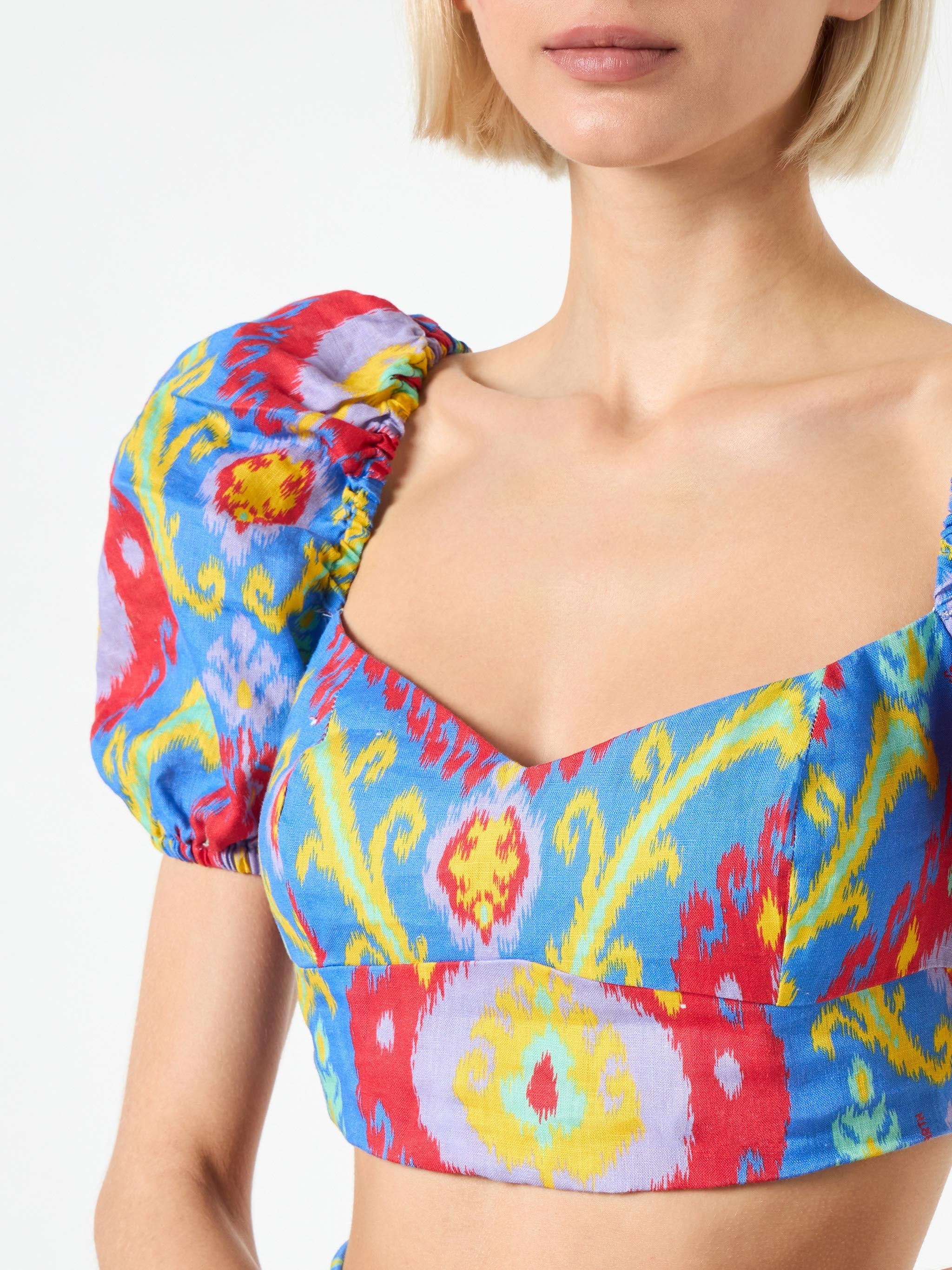 Crop Top With Ikat Print Blue Top_apparel