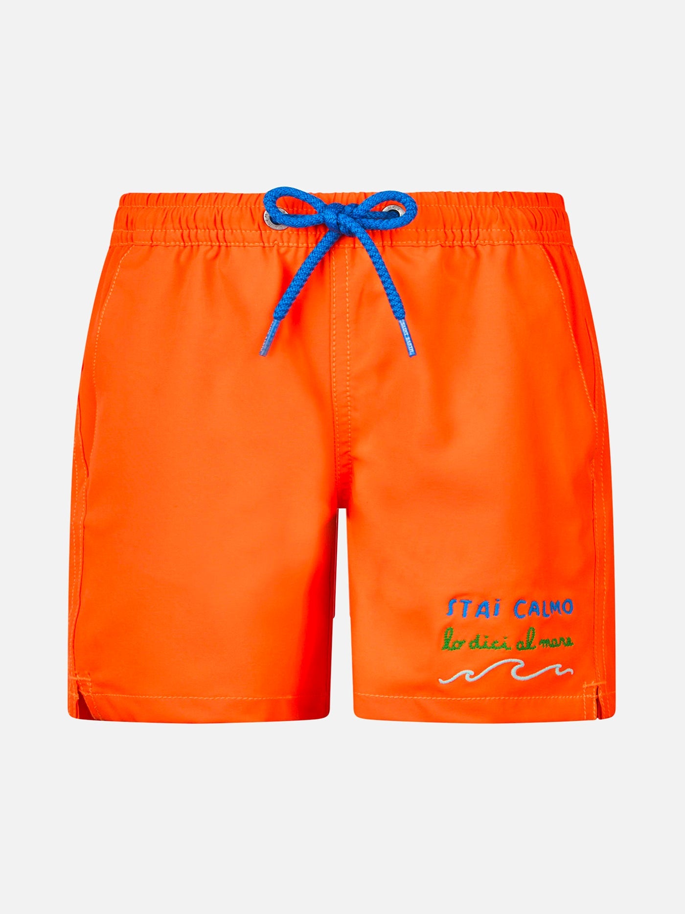 Boy Comfort Swim Shorts With Stai Calmo Lo Dici Al Mare Embroidery __single__ Swimshort