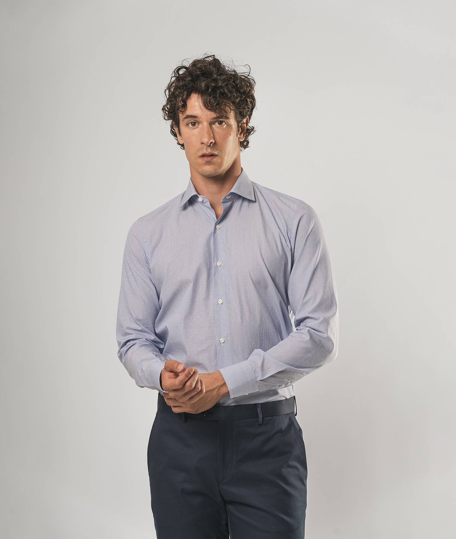 Tailored Cotton Shirt Chamberi Blue Hand Made