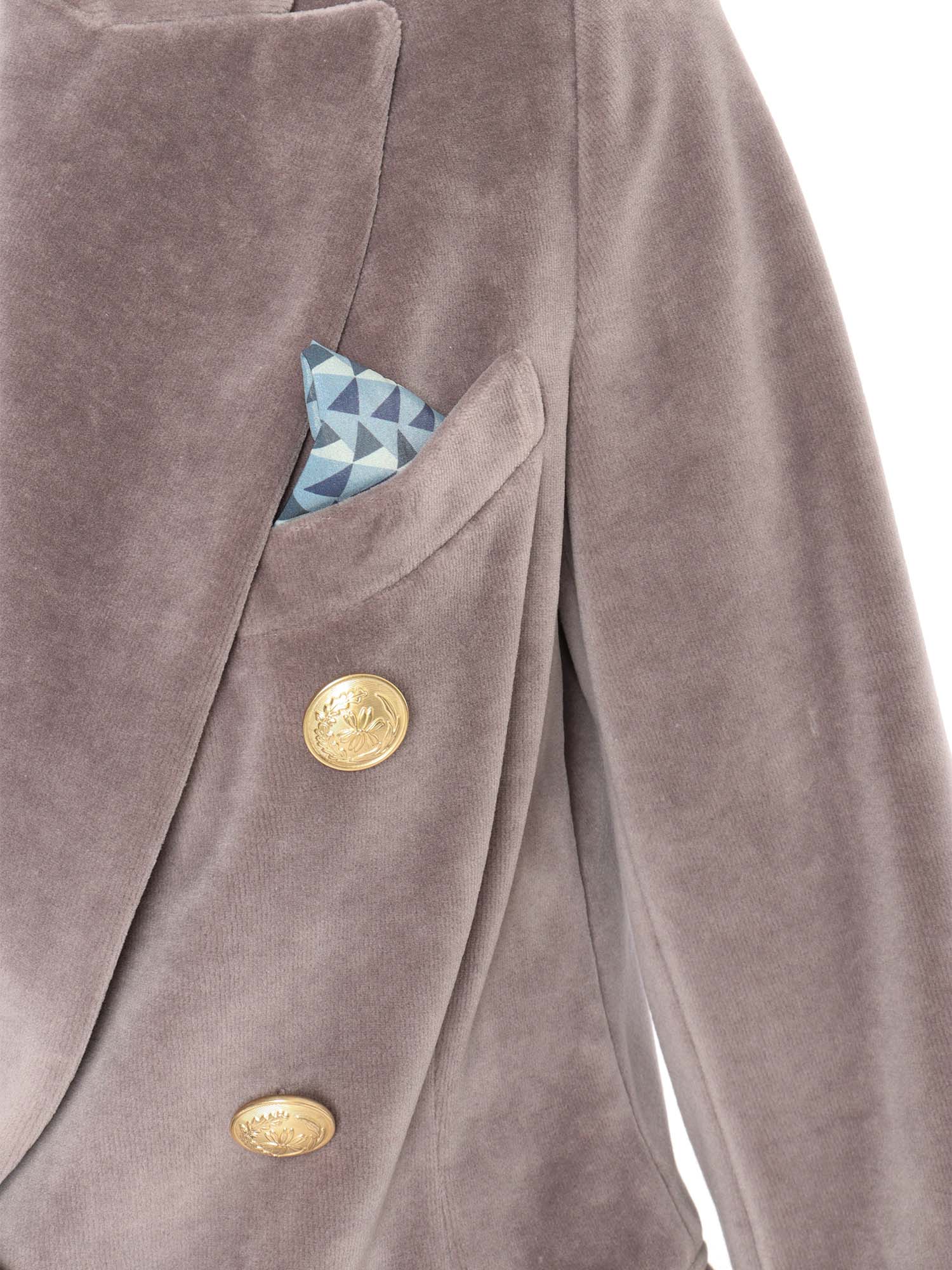 Velvet Double Breasted Jacket Silver Cotton Polyester