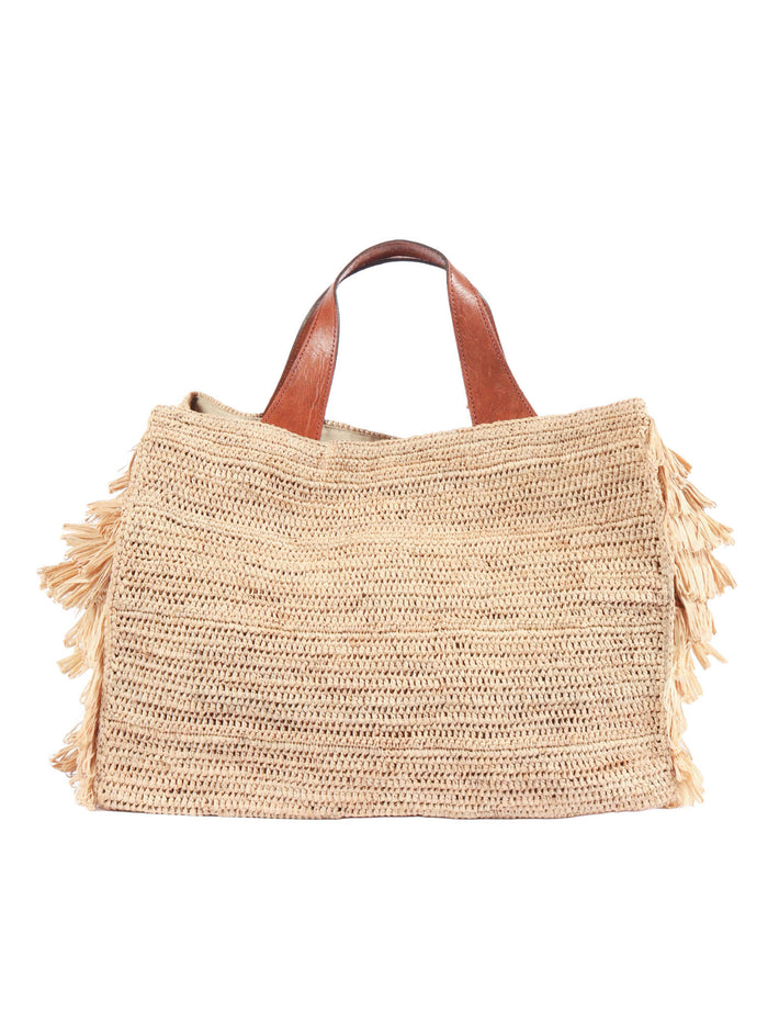 Bag - Onja Tea Beige Raphia Fabric 2 Leather