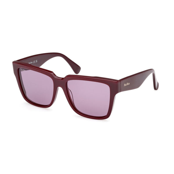 Max Mara Sunglasses Square Full Rim, Shiny Bordeaux Frame And Violet Lens Mm007869y Red