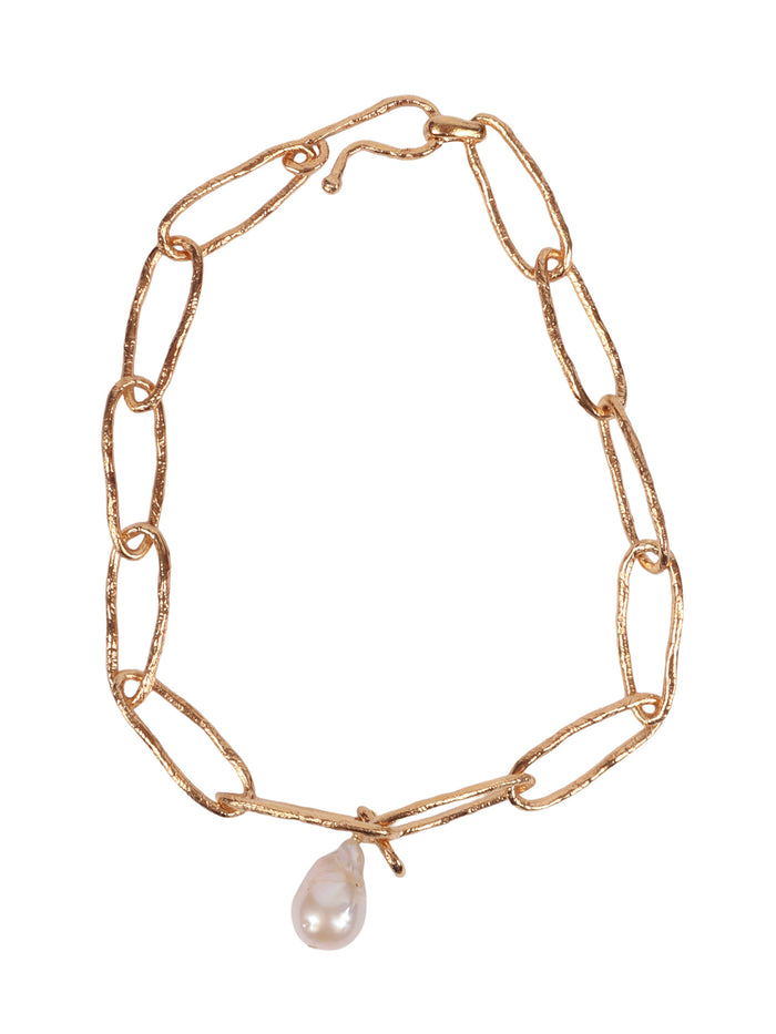 Sculptural Choker With Pearl Gold Bronze Details River Necklace