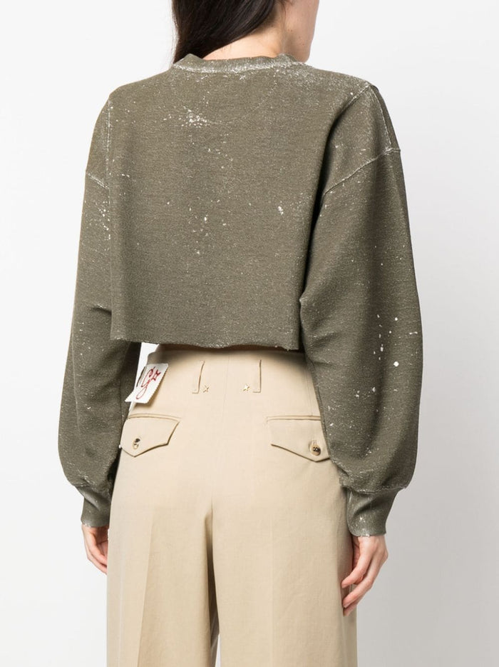 Cropped Ruined Print Sweatshirt Green