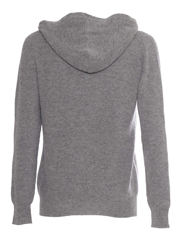 Hodded Pullover Grey Wool Crewneck