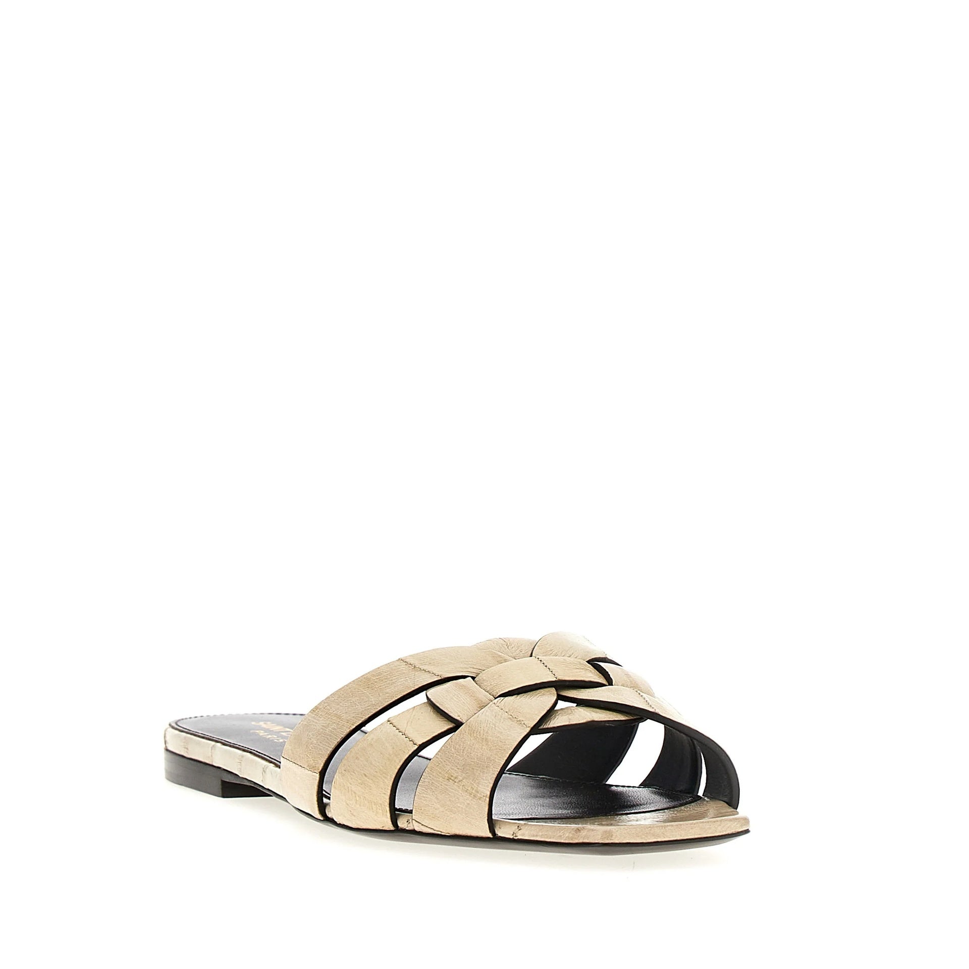 Tribute Eel Leather Flat Sandals Beige