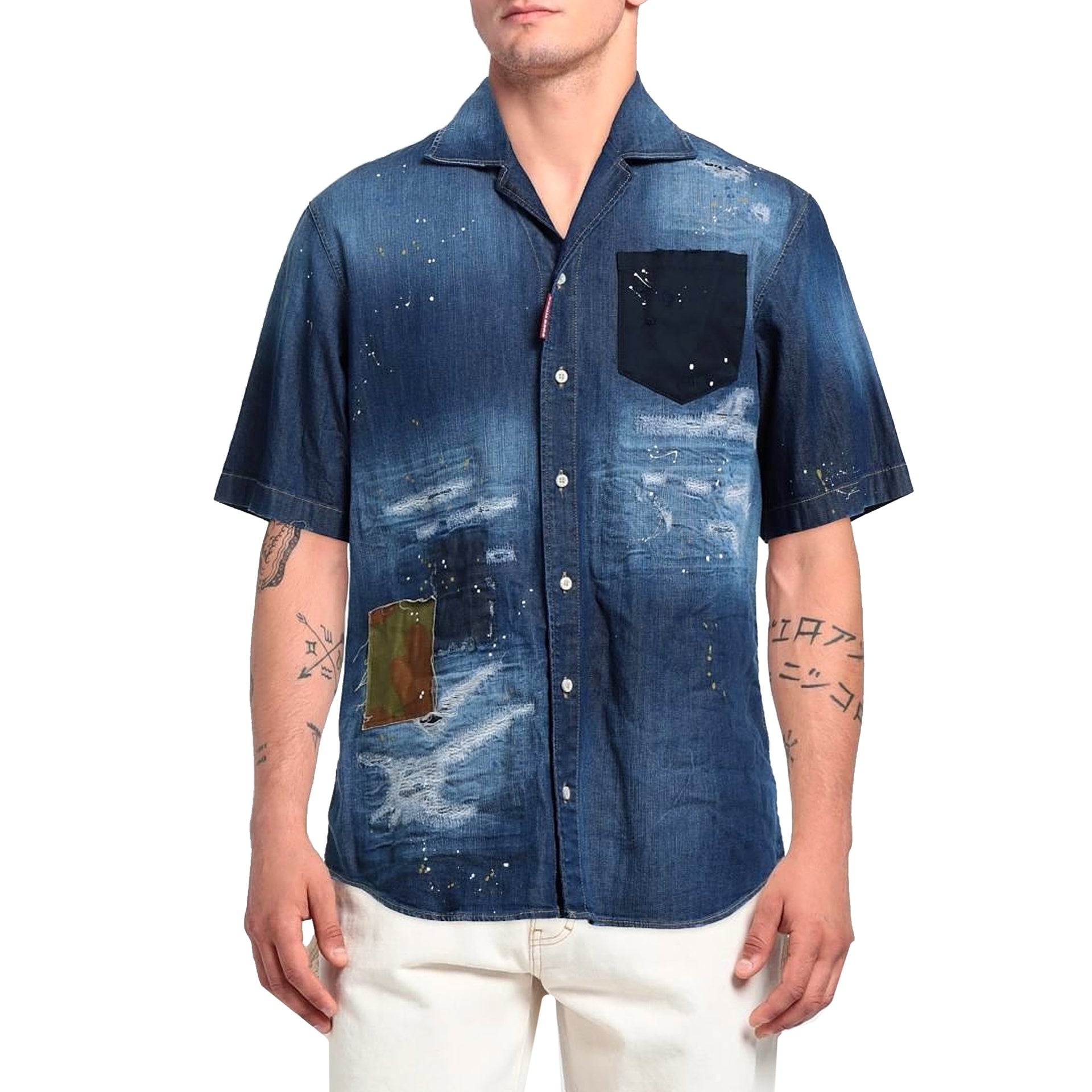 Denim Shirt Blue Cotton Elastane