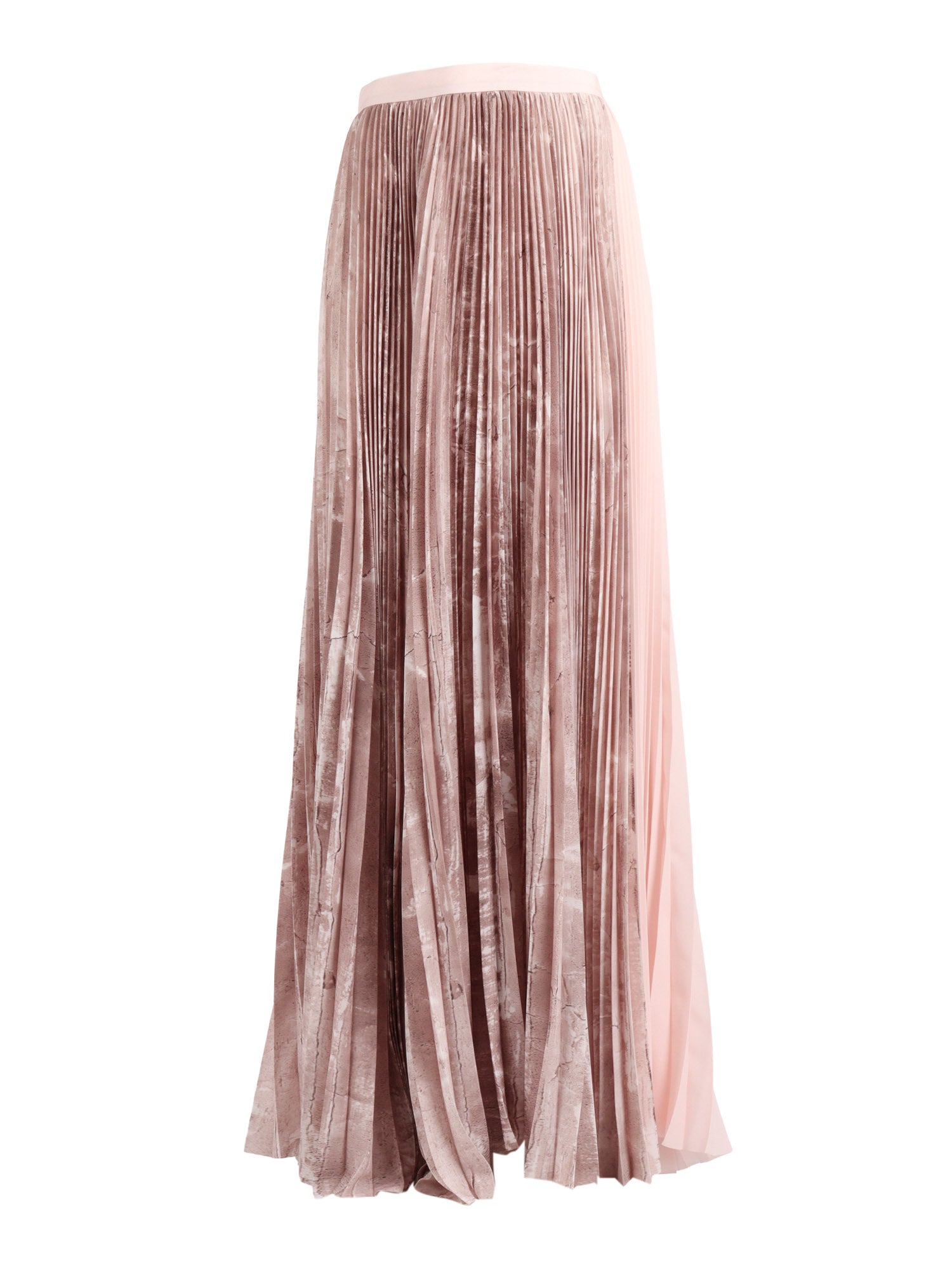 PLEATED PRINTED SATIN WIDE LONG SKIRT Pink Polyester