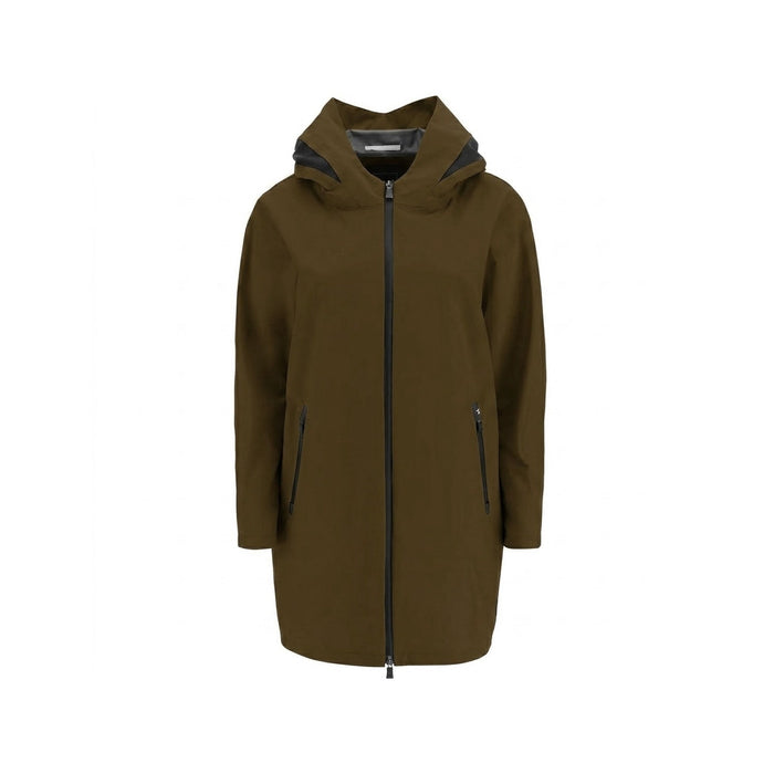 Herno Hooded Zipped Coat Green Polytetrafluoroethylen