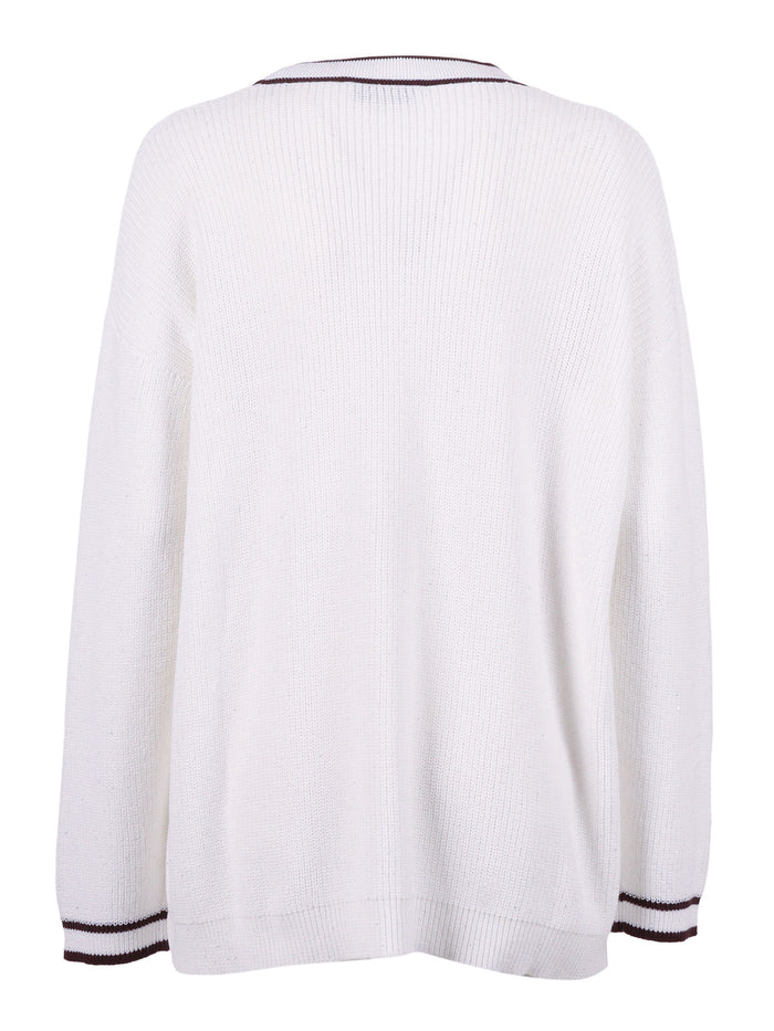 Pannocchia Cardigan With Contrast Trim White Cotton Polyester