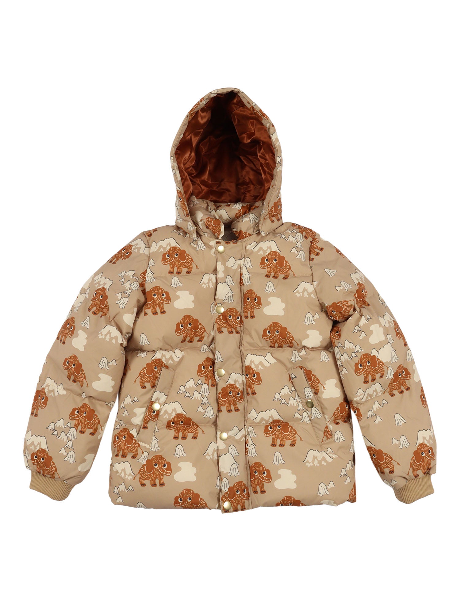 Mammoths Hooded Puffer Jacket Beige Recycled Polyester Short