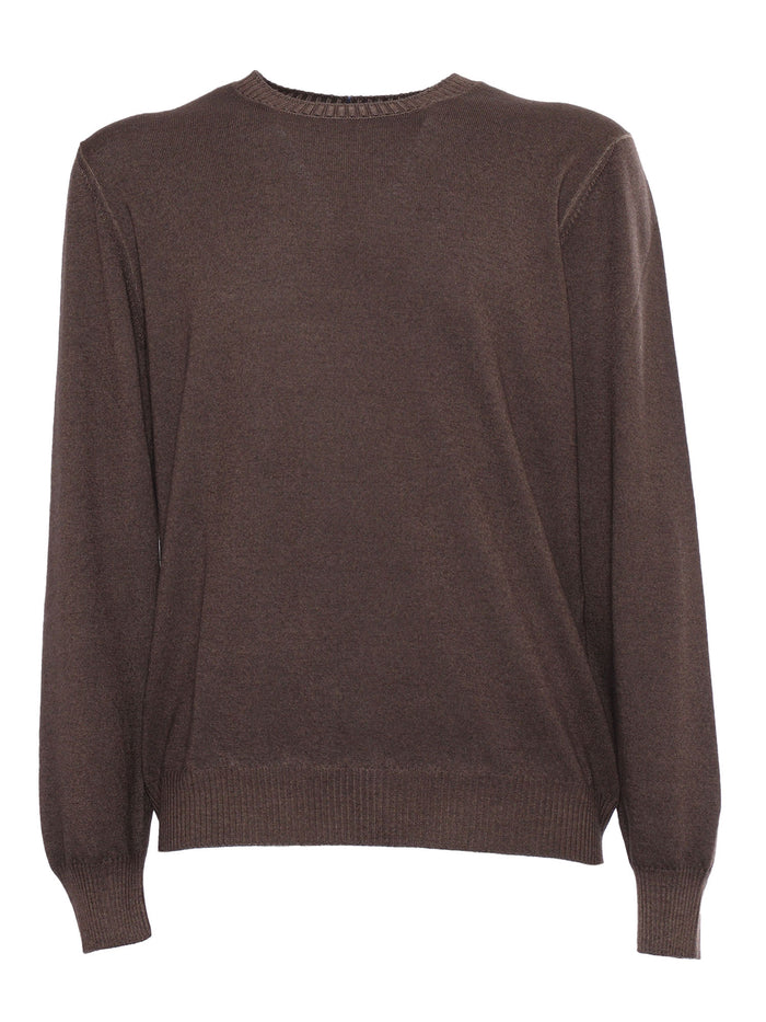 Rounded Sweater Brown Virgin Wool Crewneck