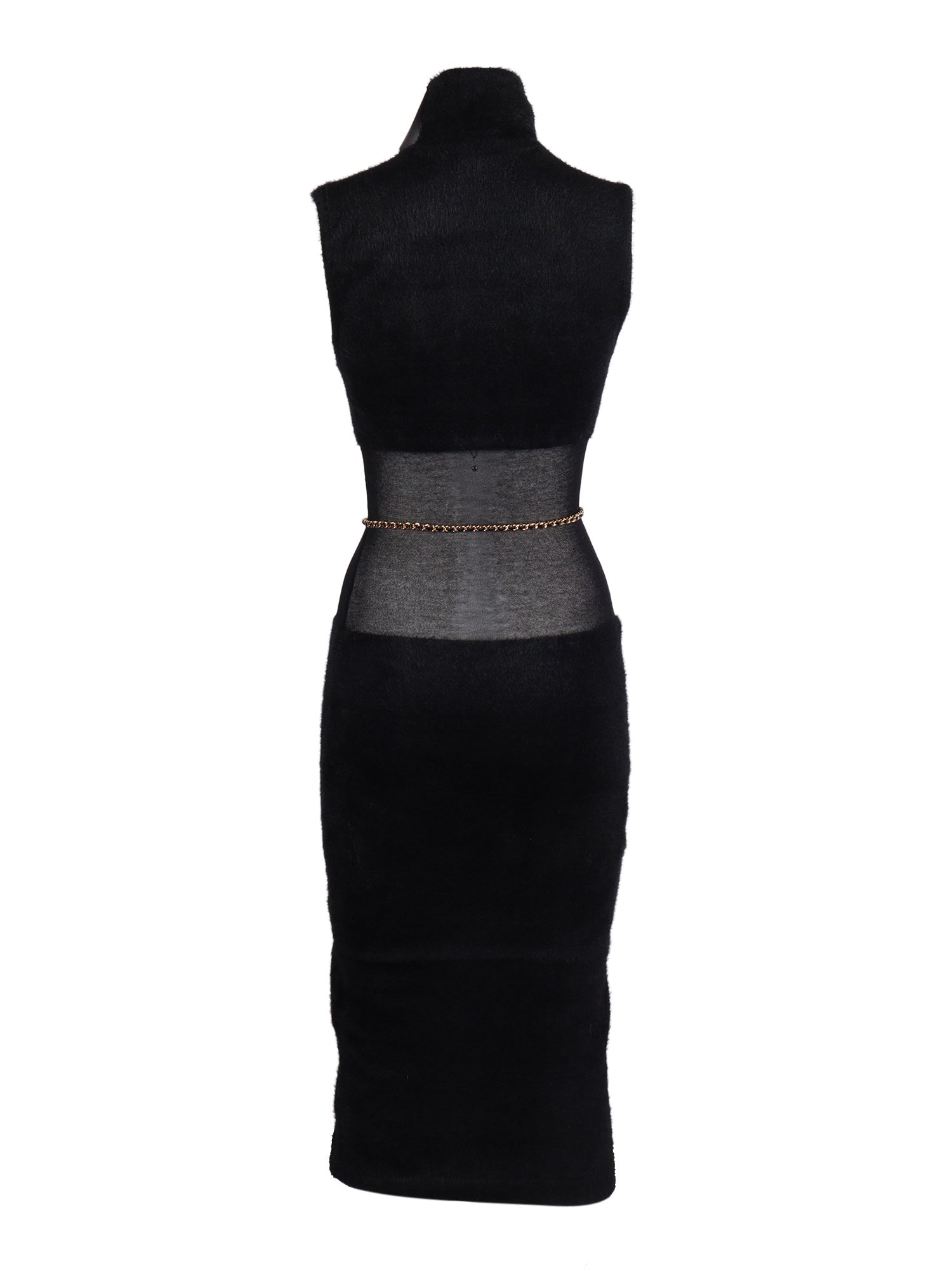 Womans Knitted Dress With Belt Black Polyamide Cotton Midi