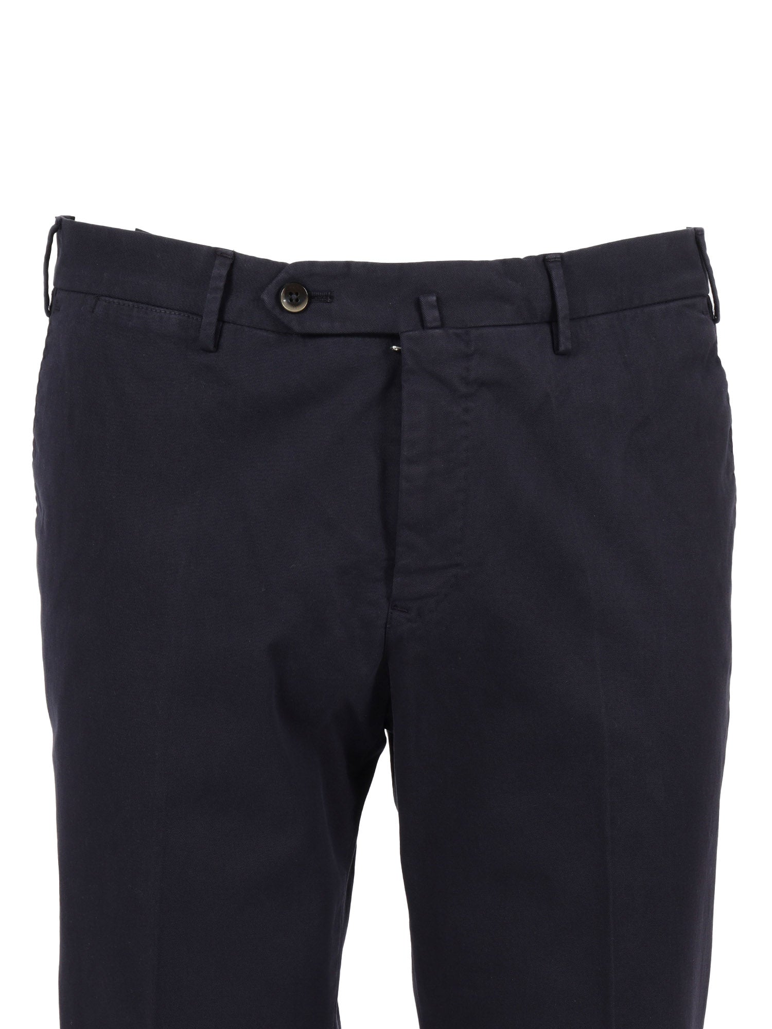 SLIM, Flat Front, Diagonal Pockets, Unfinished Blue Cotton Elastane Pant