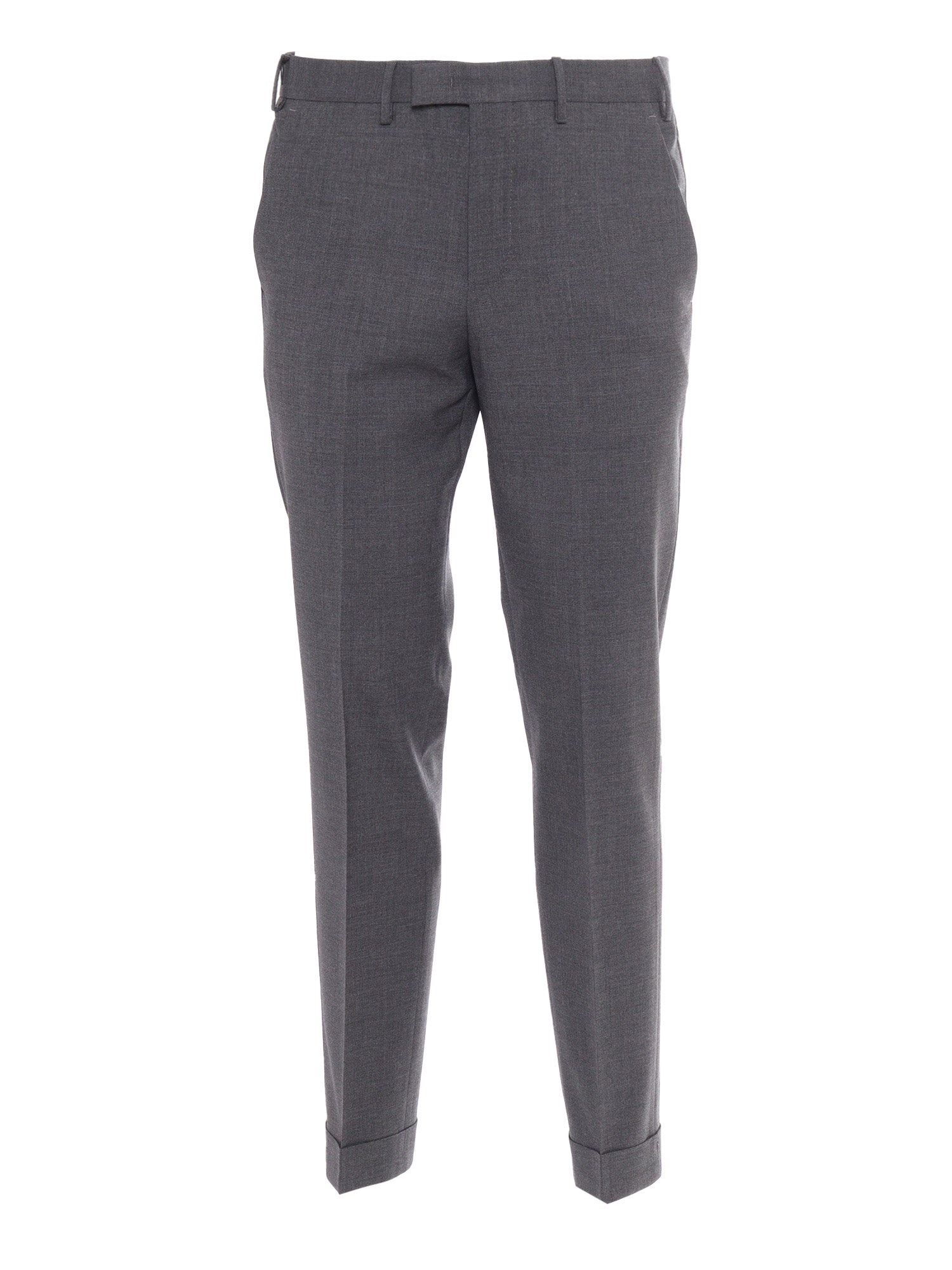 Master, Flat Front, Diagonal Pockets, Flap Back Turn-Up Grey Virgin Wool Elastane Pant
