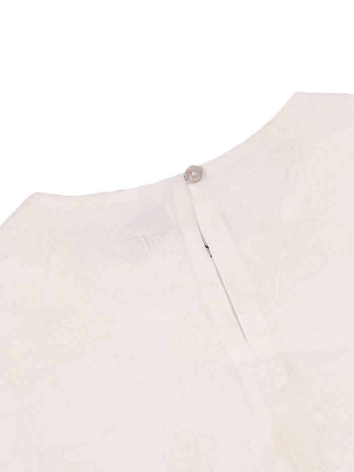 Double-layer tulle top with floral embroidery White