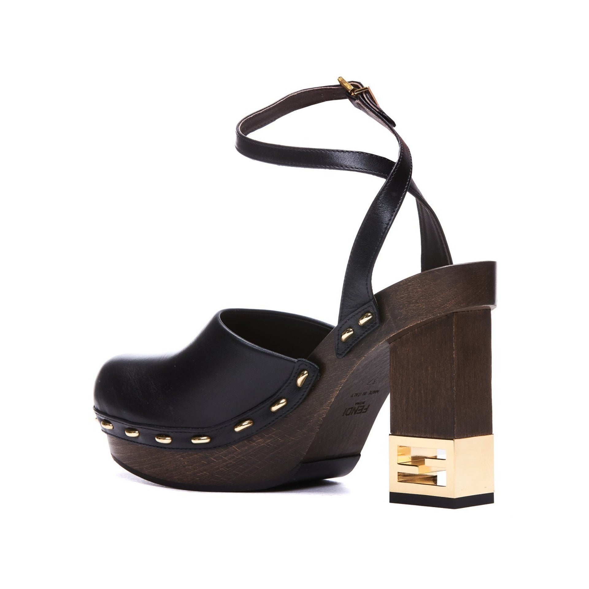 Decorative Heel Leather Pumps Black Calf