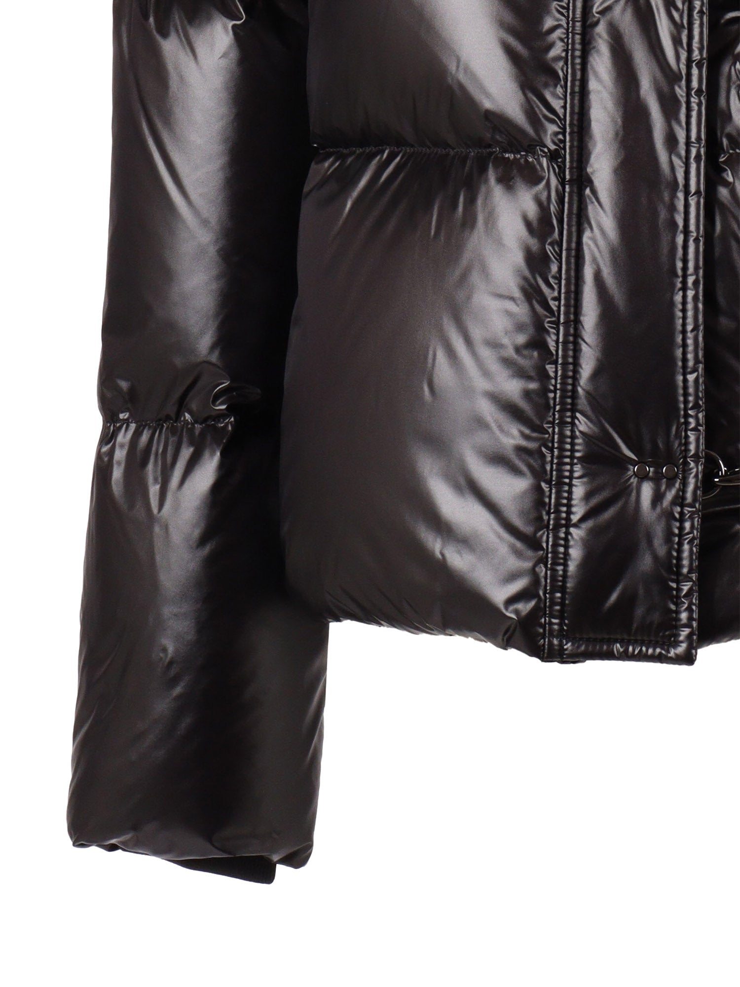 3 Hooks + Hood Down Jacket Black Short Puffer