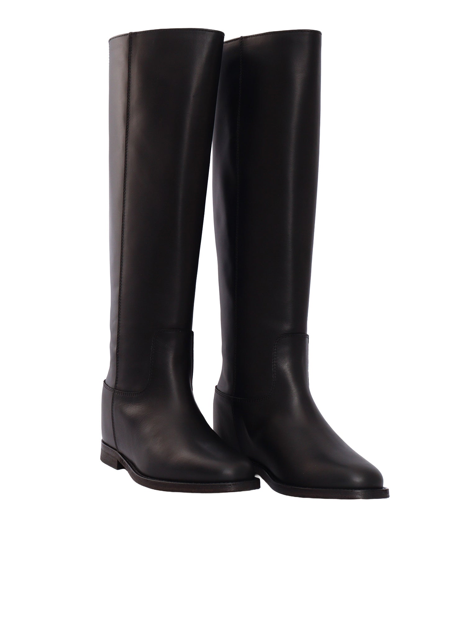 V BACK BOOTS Black Leather Sole Rubber