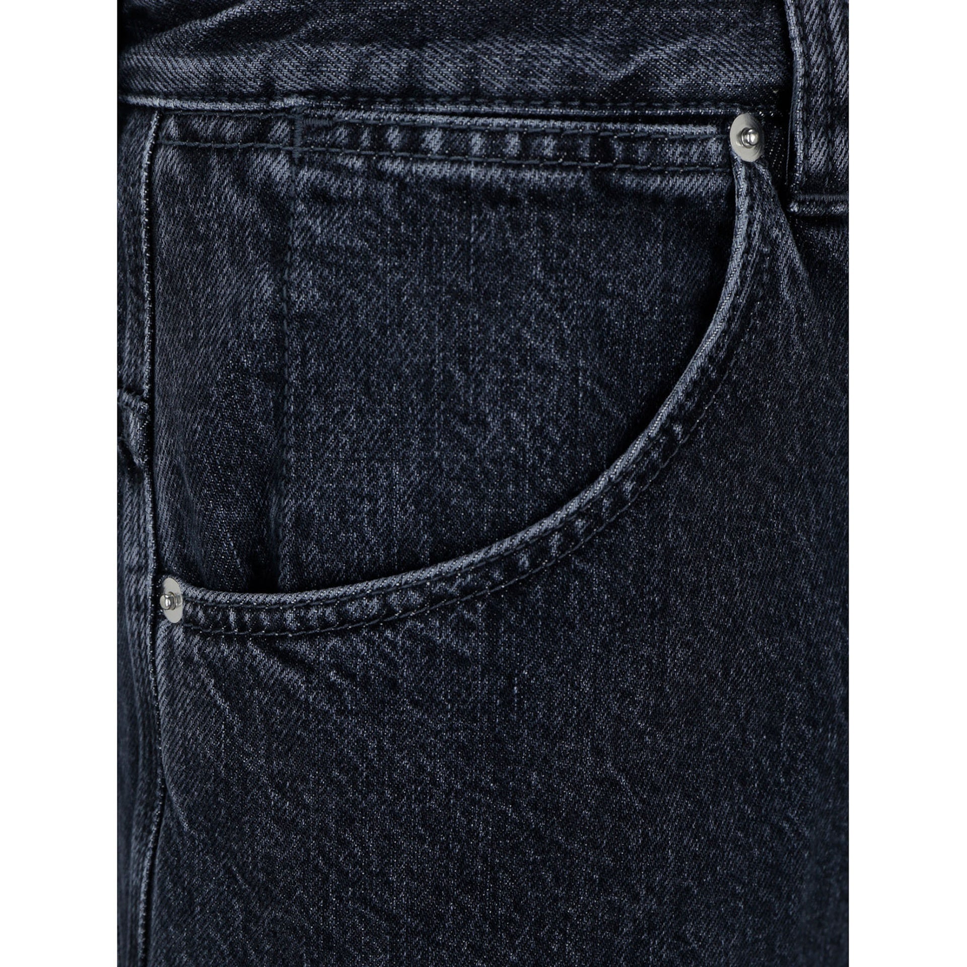 Wide-Leg Denim Jeans Black Cotton