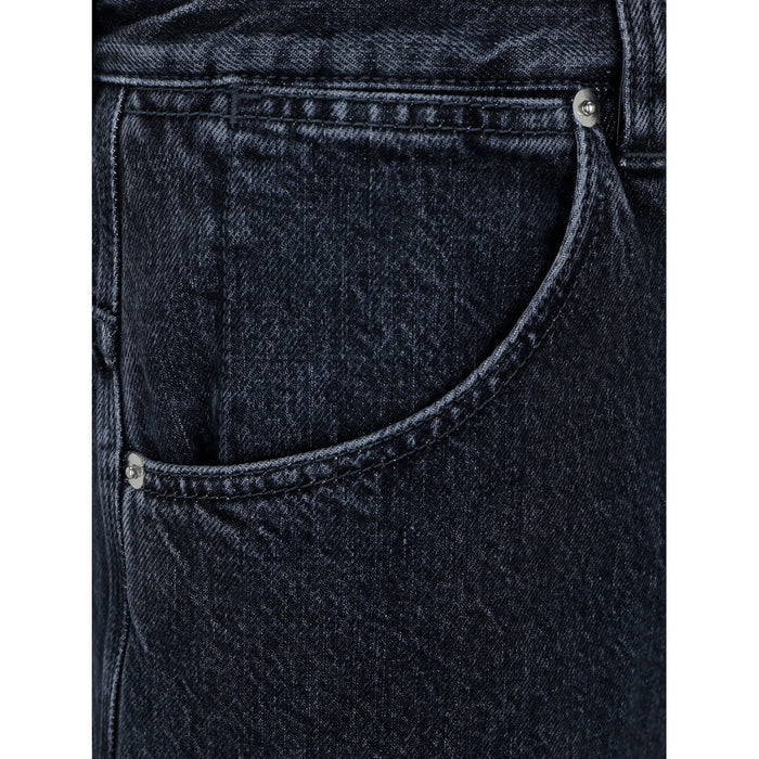 Wide-Leg Denim Jeans Black Cotton