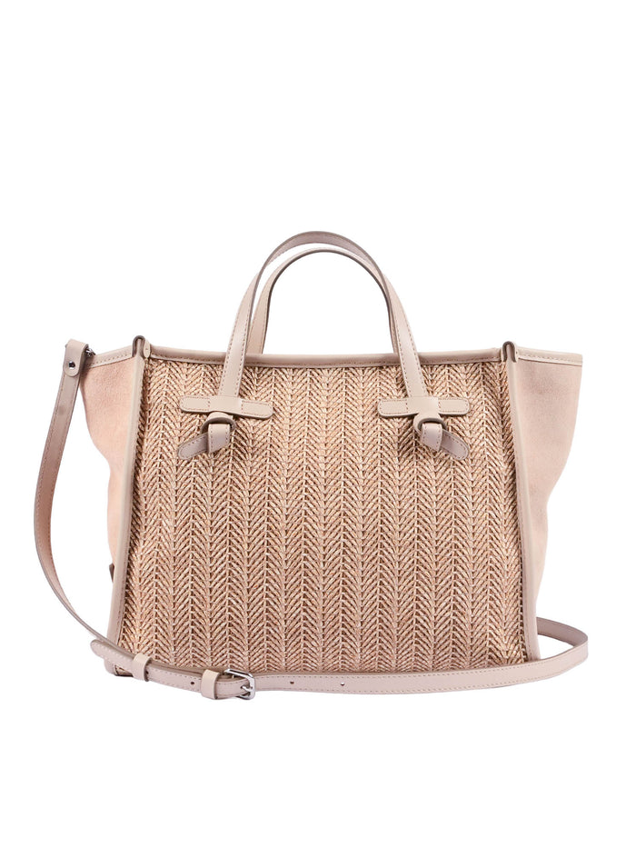 LEATHER AND FABRIC BAG Beige Shoulder