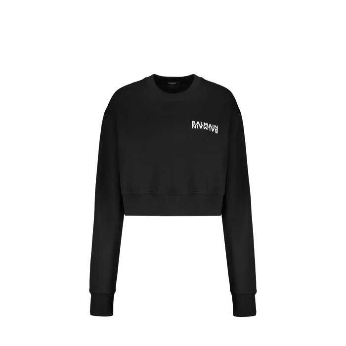 Cropped Logo Sweatshirt Black Cotton
