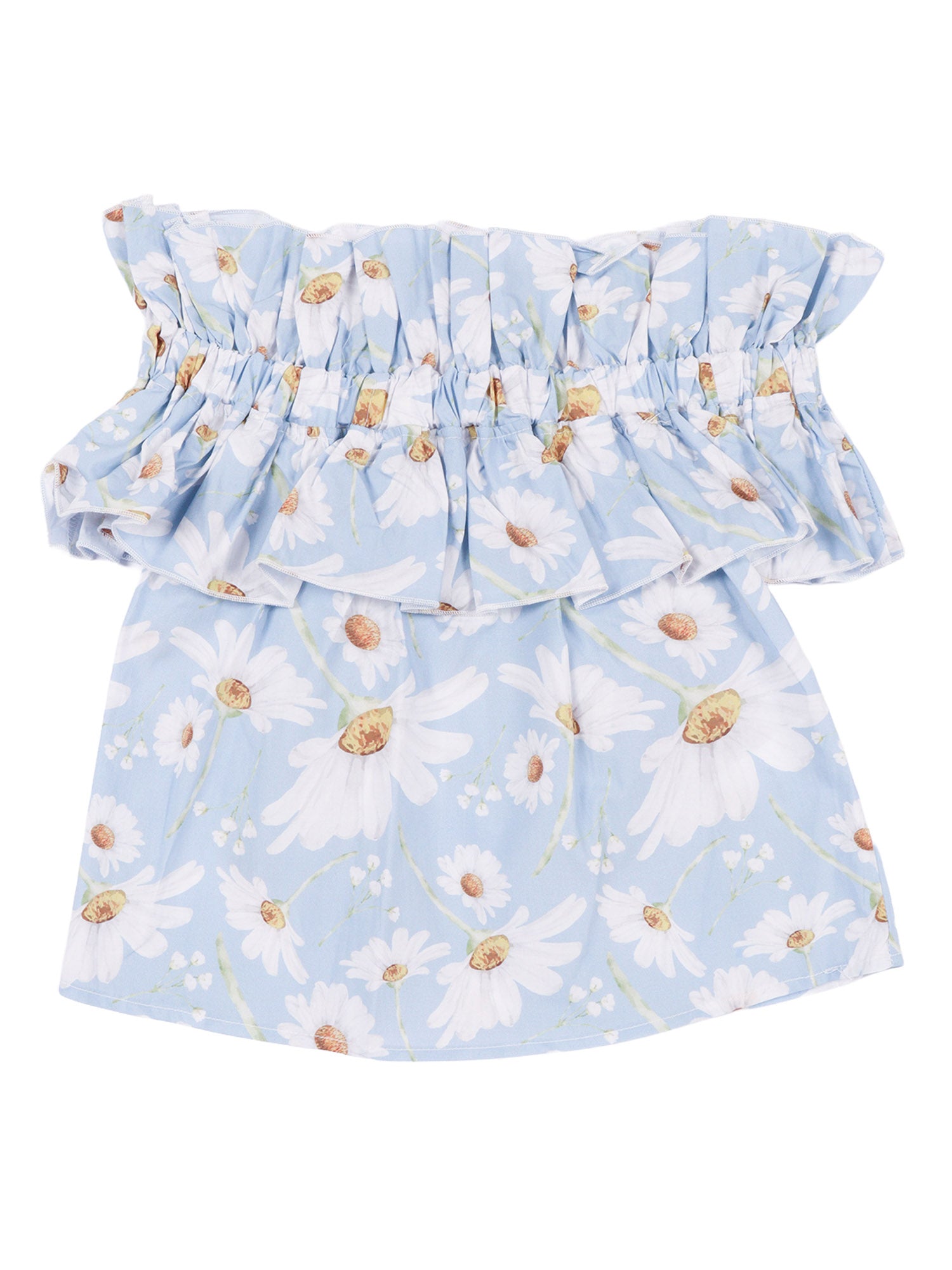 Printed poplin ruffled top Light Blue