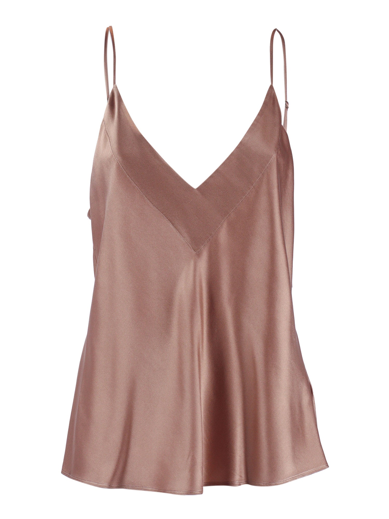 Shiny stretch silk satin slip top Beige Elastane